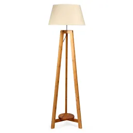 155cm Large Bamboo Wooden Tripod Floor Lamp | Beige Linen Light Shade