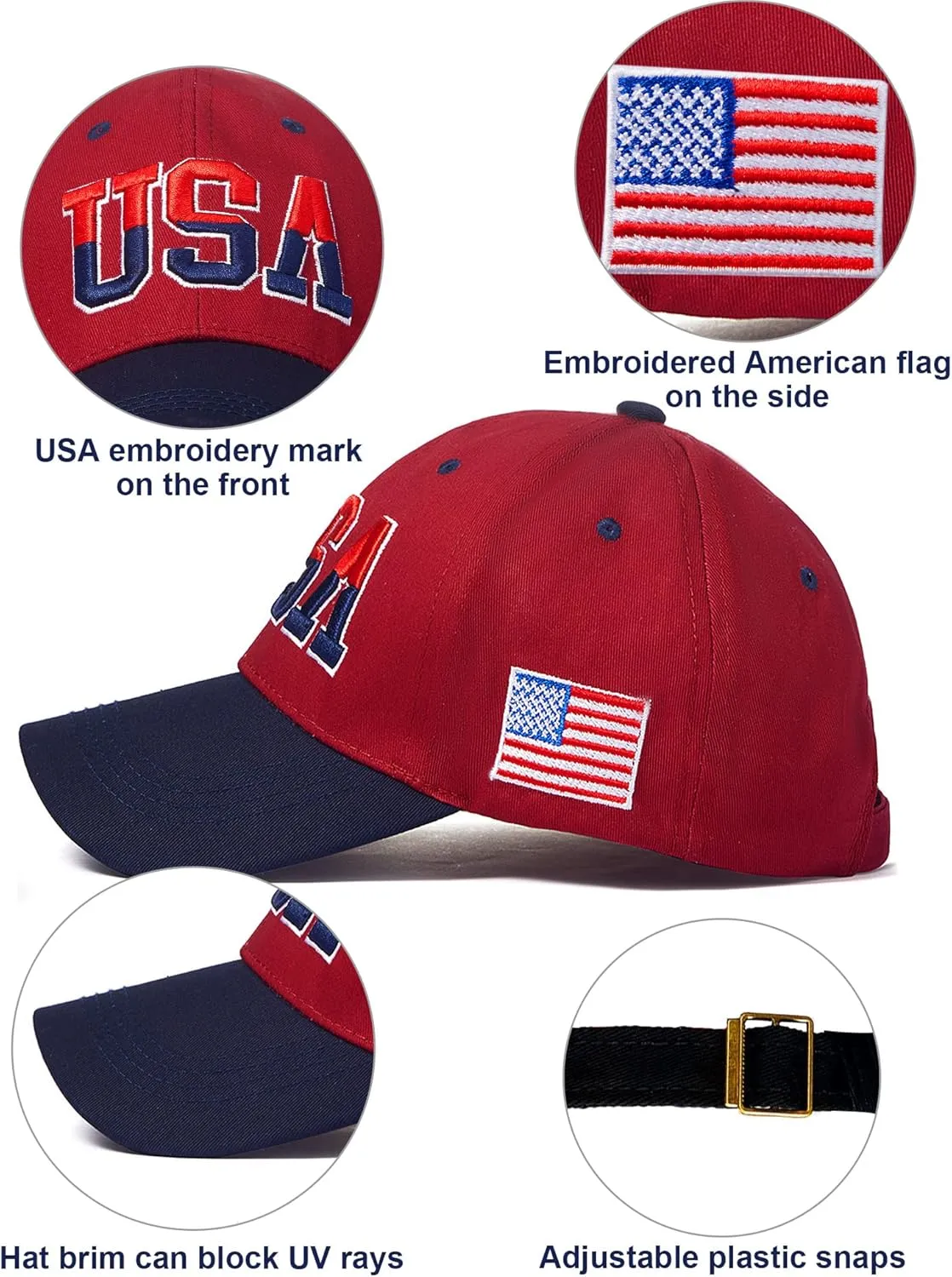 4 Pieces USA Hats for Men American Flag Cap Adjustable Embroidered Patriotic Baseball Hat Trucker Hat for Men Women