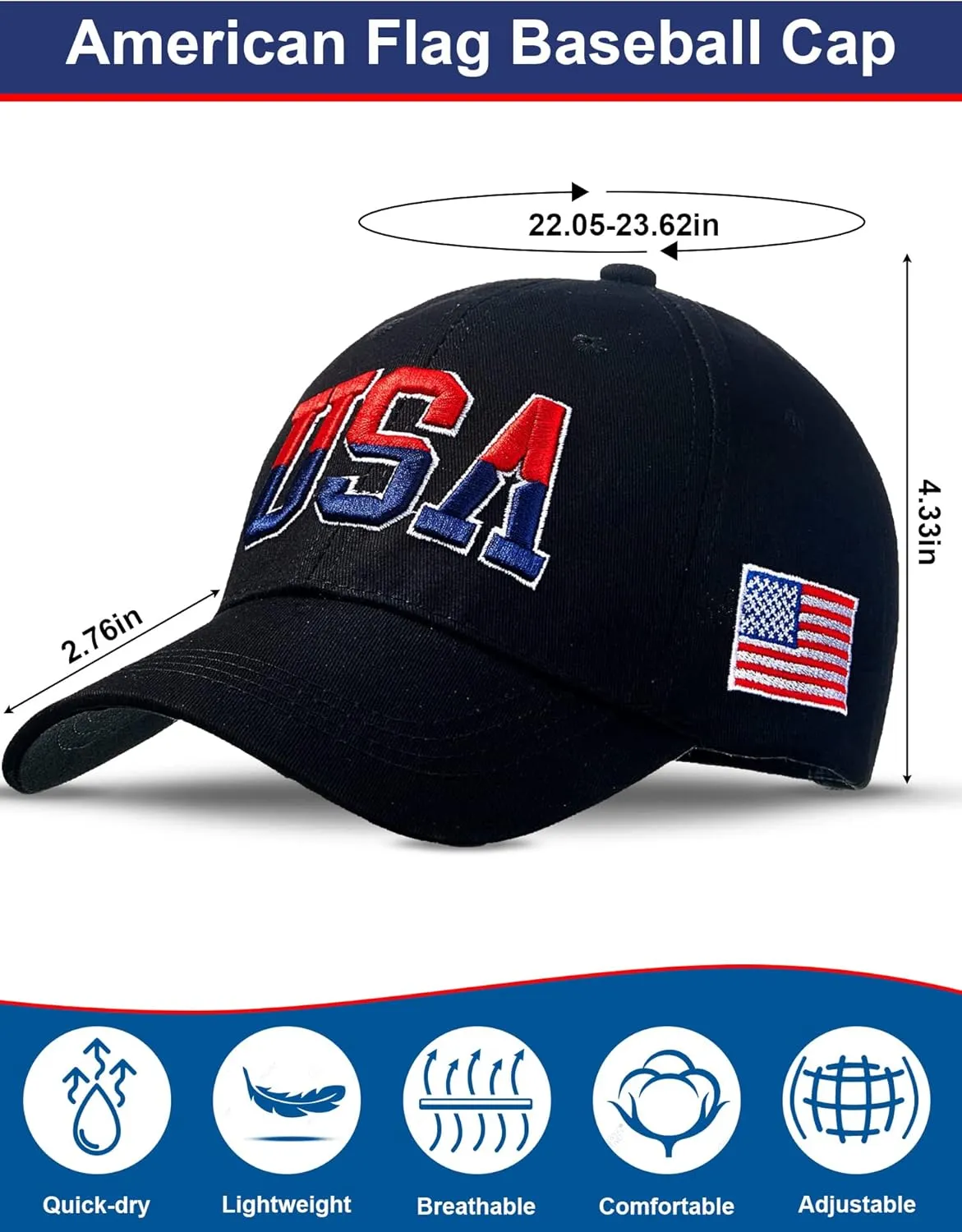 4 Pieces USA Hats for Men American Flag Cap Adjustable Embroidered Patriotic Baseball Hat Trucker Hat for Men Women
