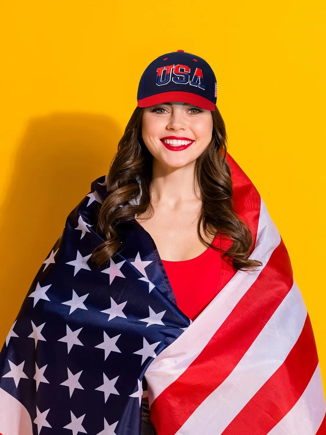 4 Pieces USA Hats for Men American Flag Cap Adjustable Embroidered Patriotic Baseball Hat Trucker Hat for Men Women
