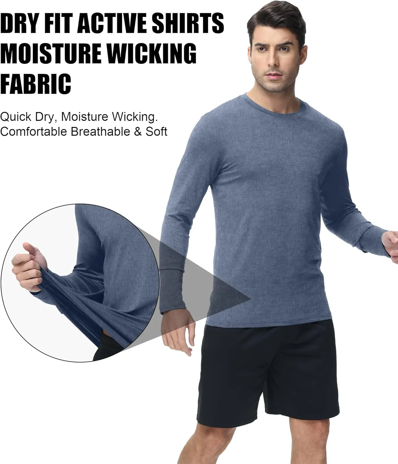 6 Pack Men's Long Sleeves Dry Fit Shirts, UPF 50  Rash Guard Swim SPF Fishing UV Sun Protection Shirts