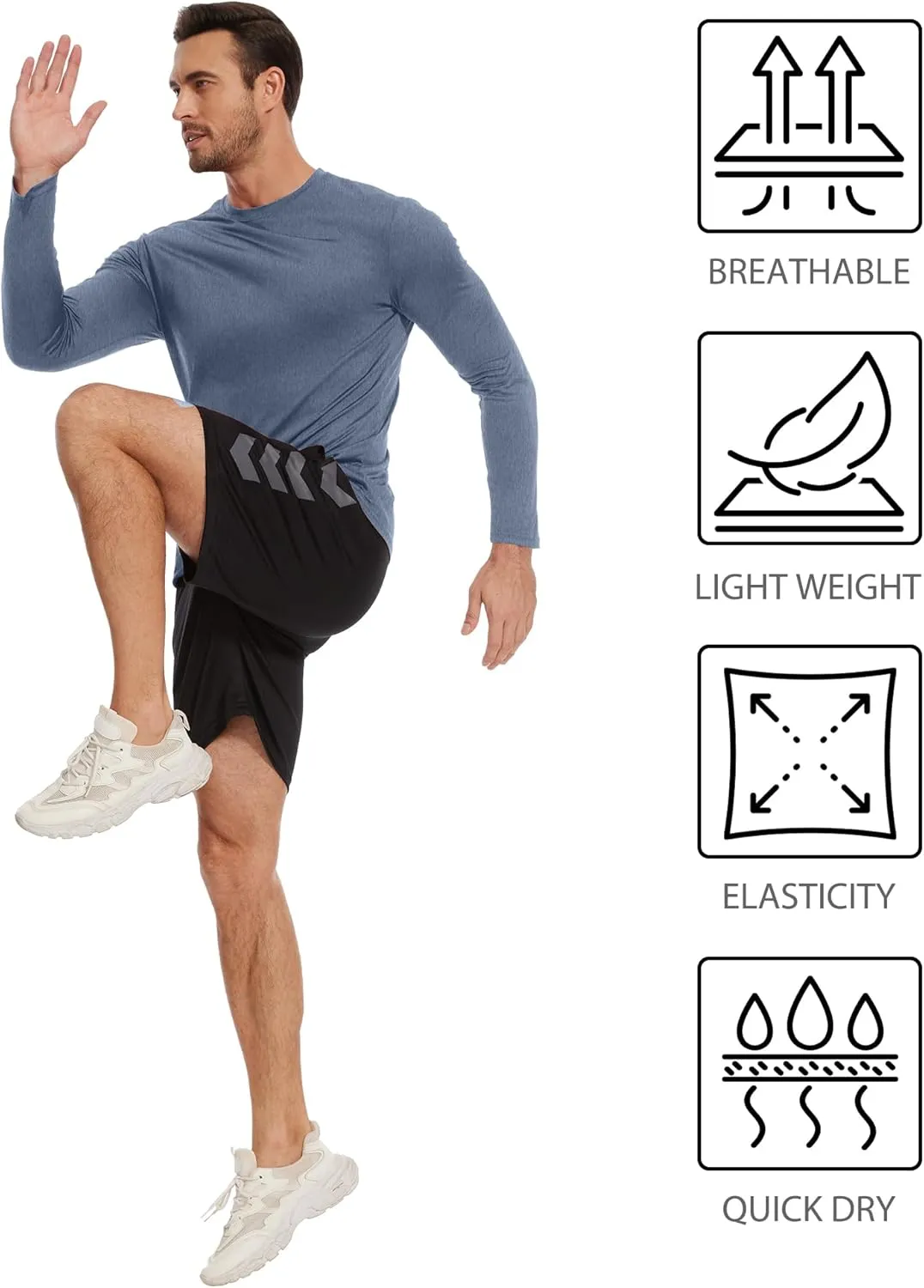 6 Pack Men's Long Sleeves Dry Fit Shirts, UPF 50  Rash Guard Swim SPF Fishing UV Sun Protection Shirts
