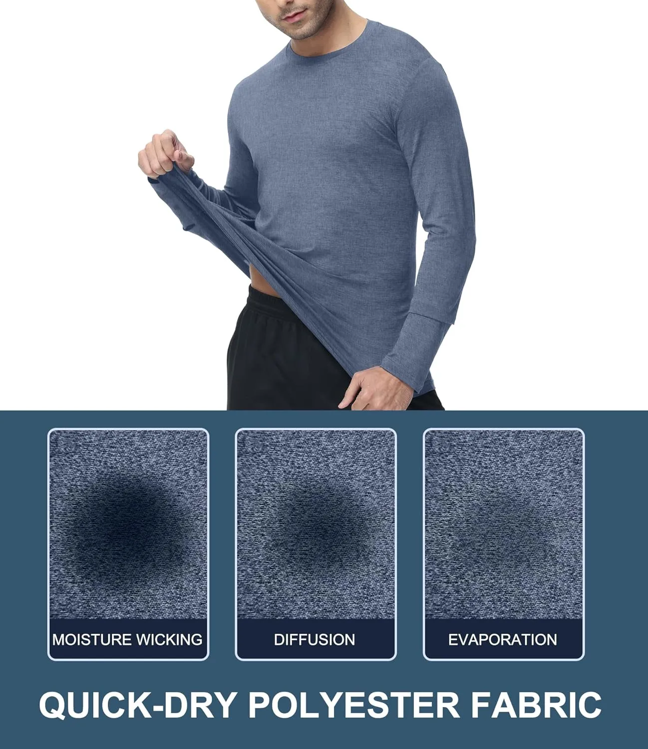 6 Pack Men's Long Sleeves Dry Fit Shirts, UPF 50  Rash Guard Swim SPF Fishing UV Sun Protection Shirts