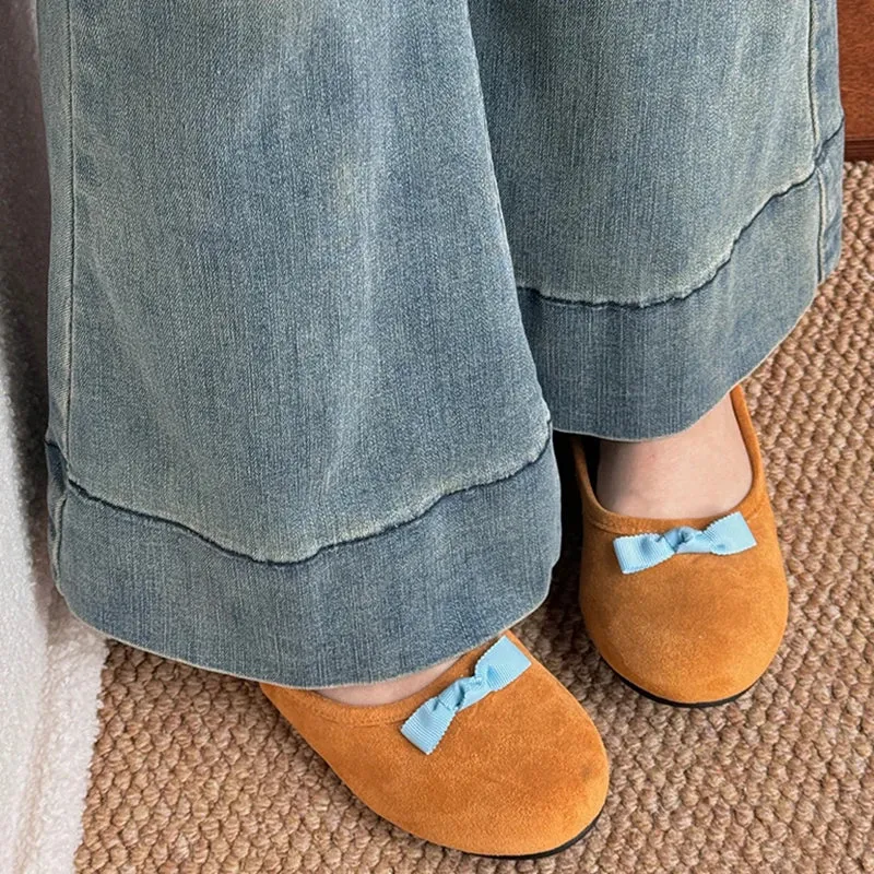 Hnzxzm Designer Slip On Women Ballet Flat Shoes Fashion Shallow Butterfly-knot Ladies Comfort Soft Sole Mary Jane Shoes