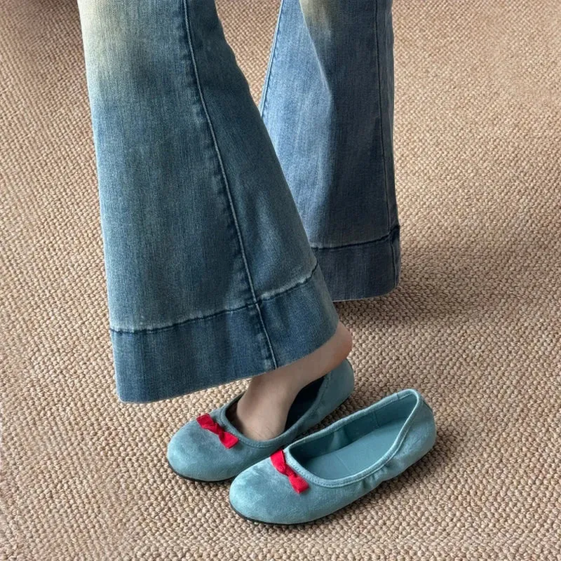Hnzxzm Designer Slip On Women Ballet Flat Shoes Fashion Shallow Butterfly-knot Ladies Comfort Soft Sole Mary Jane Shoes
