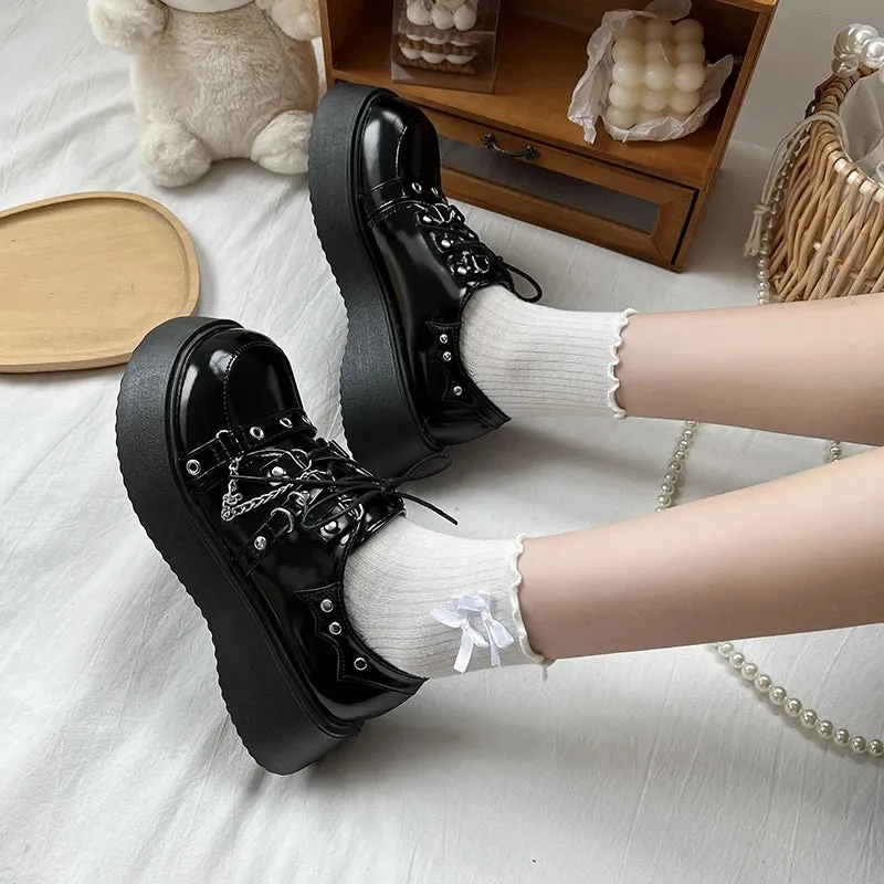 Hnzxzm Plus Size 42 Lolita Shoes Women Japanese Chunky Platform Cosplay Costume Student Mary Jane Black Shoe