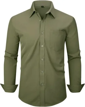 Men's Dress Shirts Long Sleeve Button Down Shirt Business Formal Stretch Shirt Regular Fit with Pockets