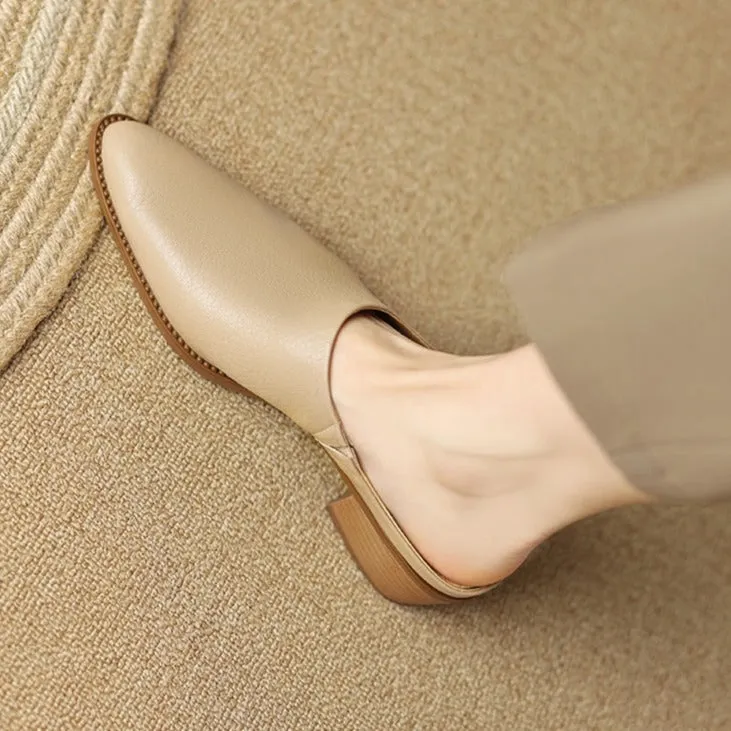 Purpdrank - 2023 Summer Women Shoes Genuine Leather Pointed Toe Women Sandals Solid Modern Sandals for Women Chunky Heel Women's Mules Shoes