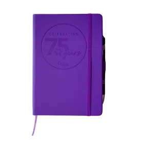 SWE 75th Anniversary Notebook with Pen, Purple Hardcover with Elastic Band Case